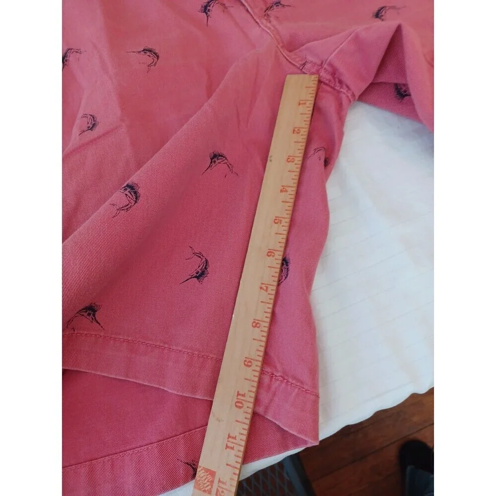Izod red swordfish print shorts mens 36 cotton preppy beach coastal golf